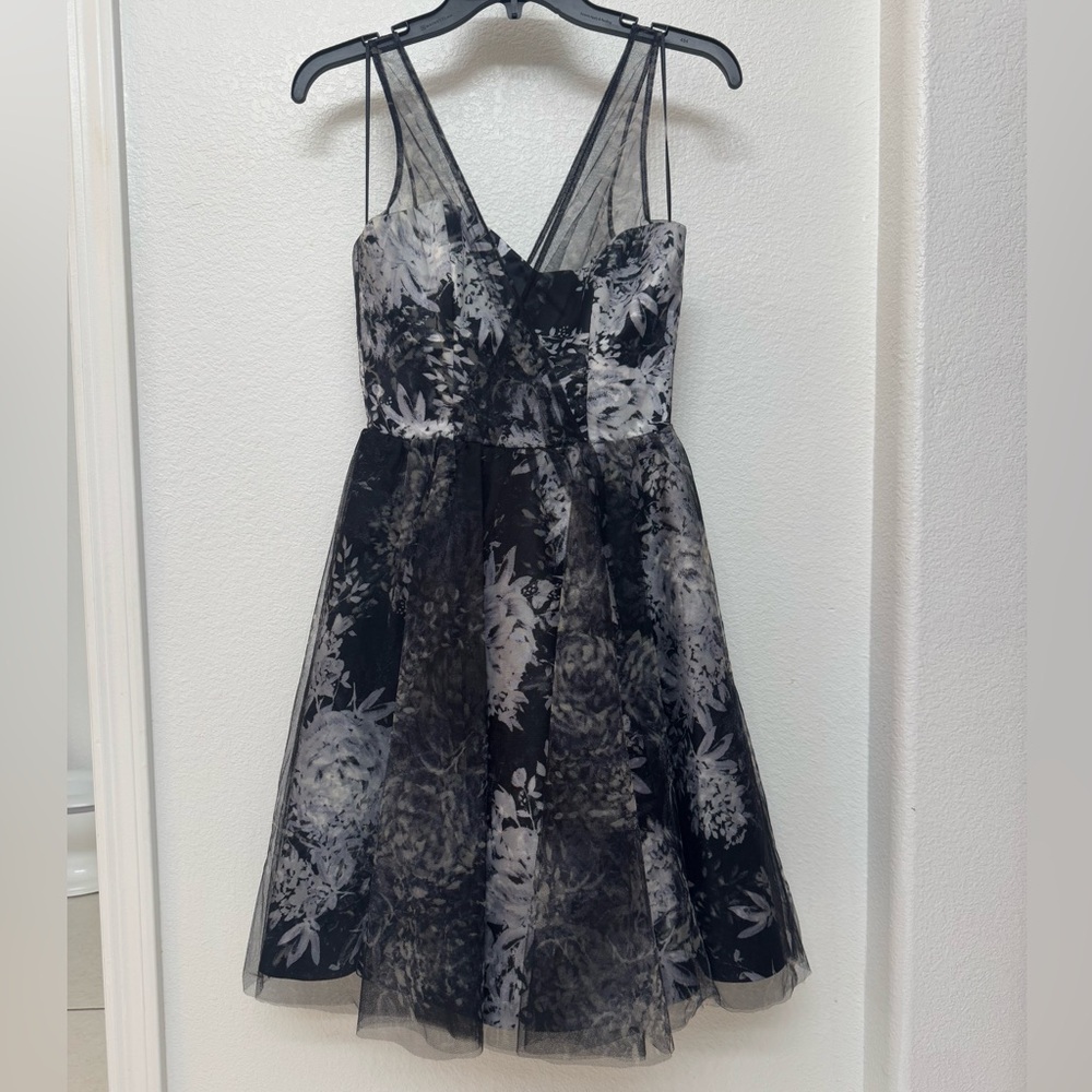 Parker Black and Gray A-Line Mini Dress